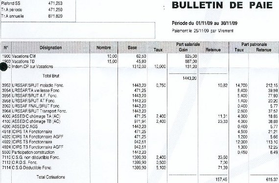 exemple bulletin de salaire fonctionnaire