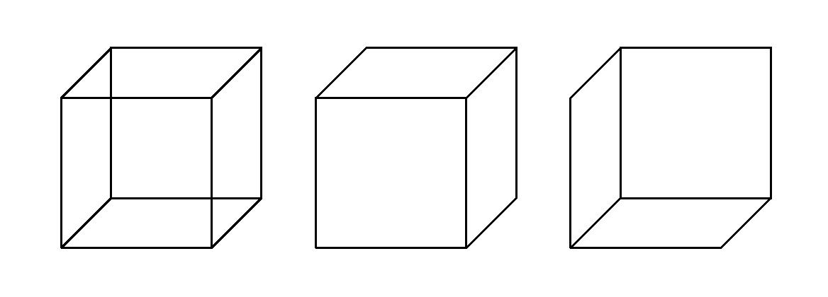 Dessin d'un cube transparent et deux interprétations possibles
